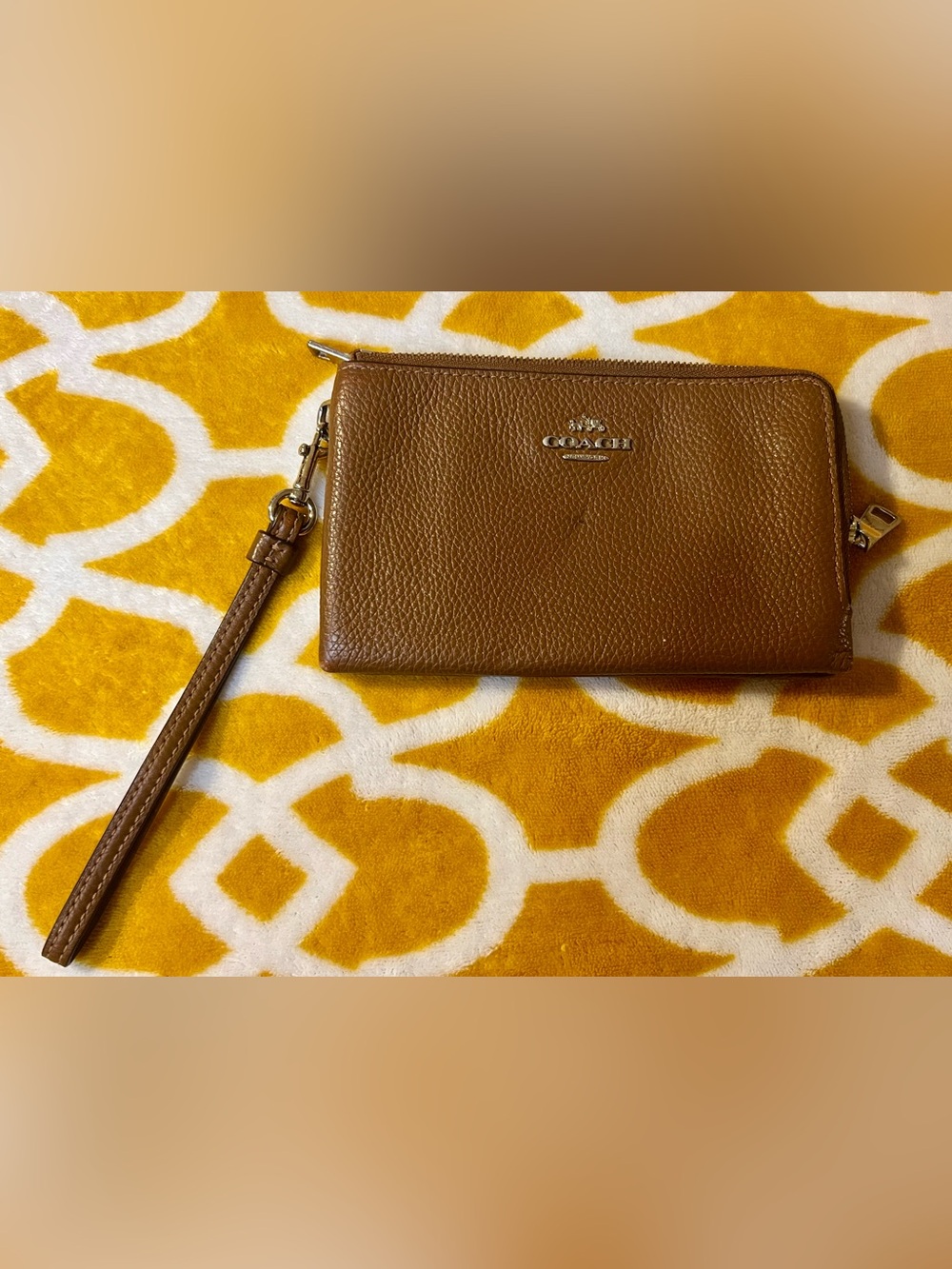 Coach Tan Pebbled Leather Wristlet